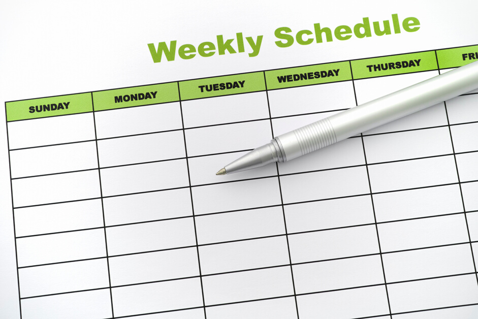 Weekly schedule with ballpoint pen